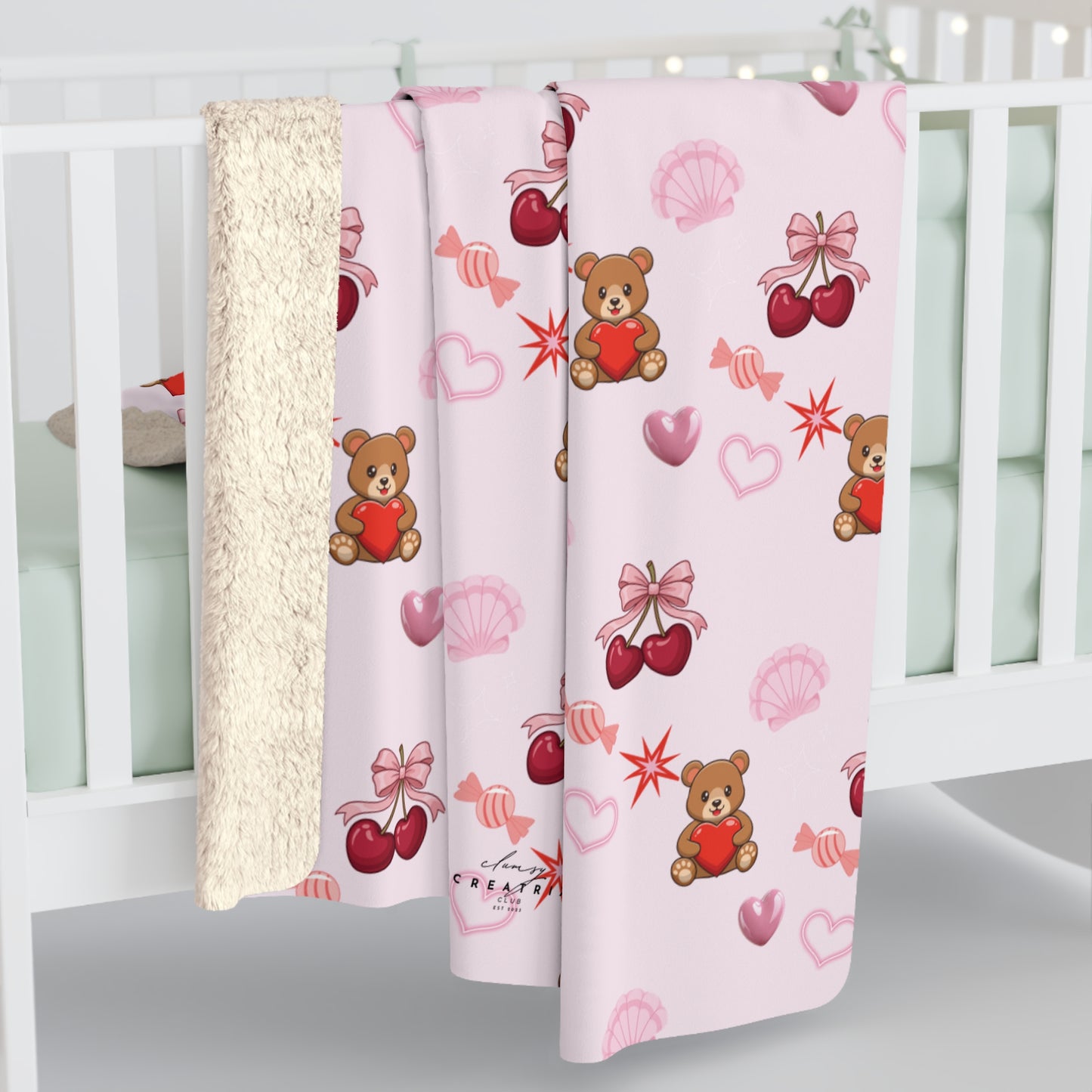 Cherry Hearts Sherpa Fleece Blanket