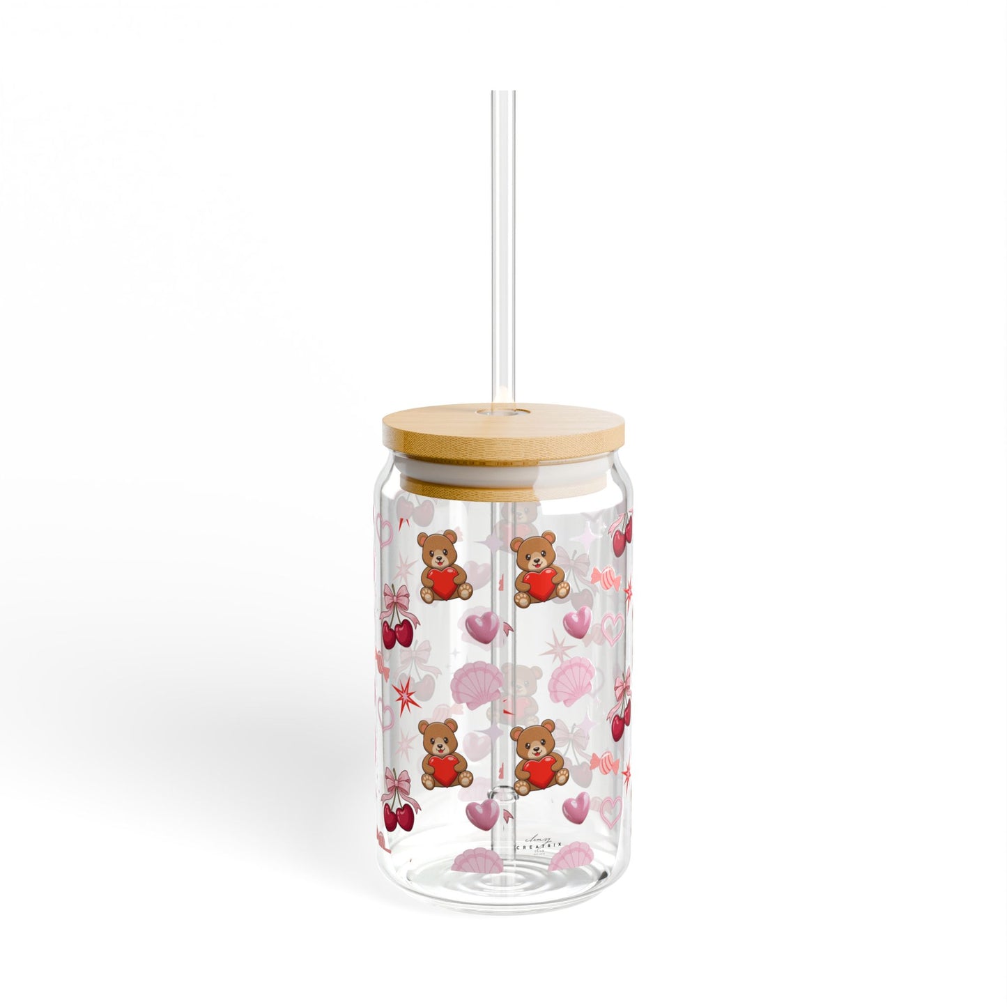 Cherry Hearts Sipper Glass, 16oz