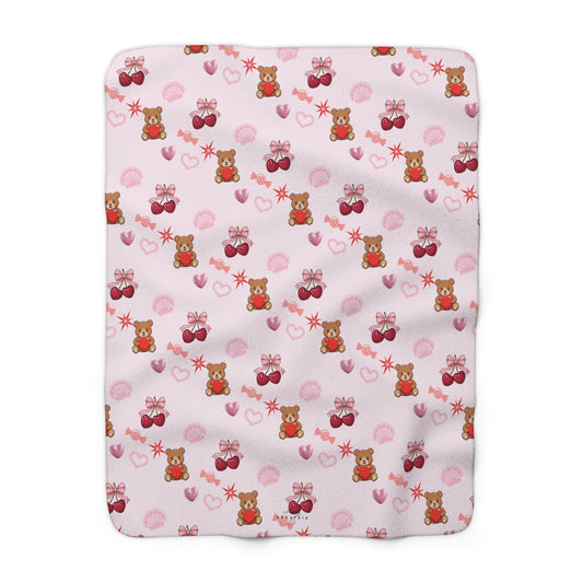 Cherry Hearts Sherpa Fleece Blanket