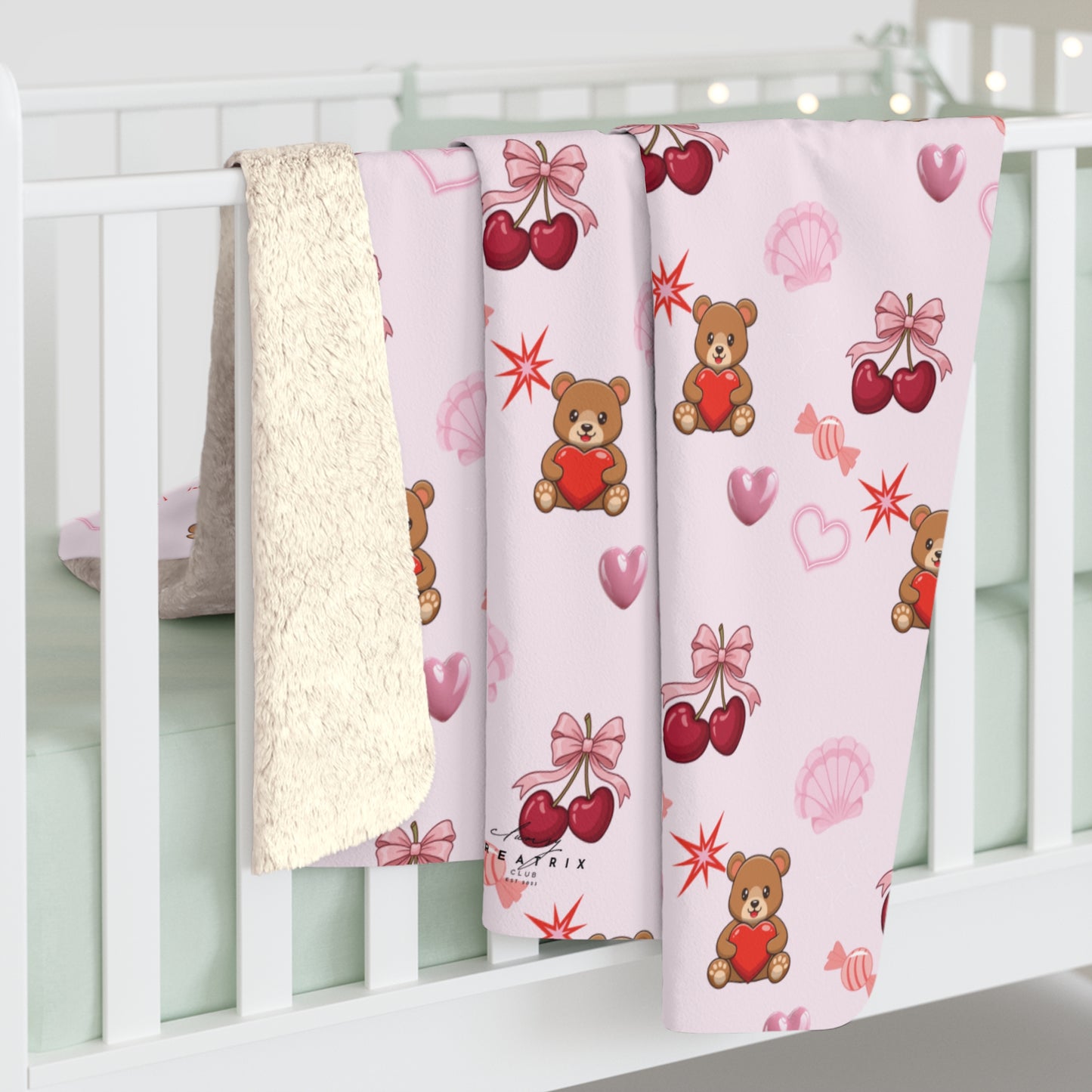 Cherry Hearts Sherpa Fleece Blanket