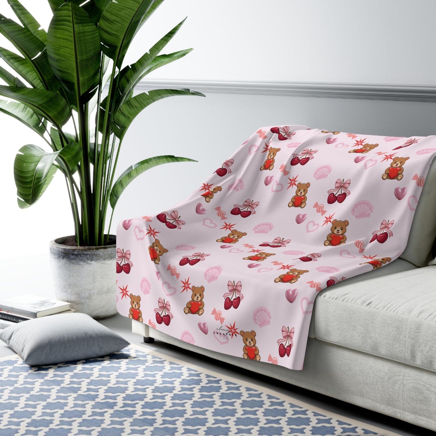 Cherry Hearts Sherpa Fleece Blanket